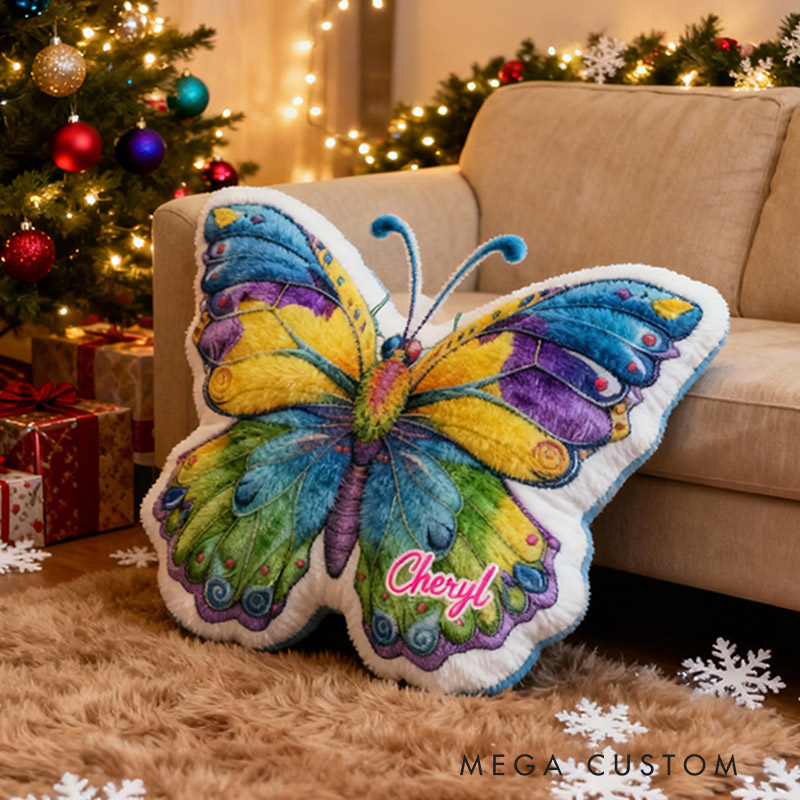 Personalized Name Pillow with Butterflies Design Colorful Gift for Kids Gardening Lovers Gift