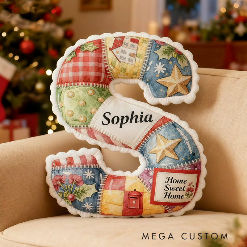 Personalized Letter Name Pillow Patchwork Christmas Initial Pillow Graphic 3D Print Gift for Kids and Family Housewarming Gift 