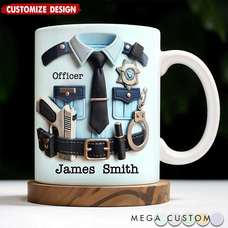 Personalized Police Officer Mug Custom Name Law Enforcement Coffee Cup Choose Color Badge Uniform Design Gift for Cops and Polices