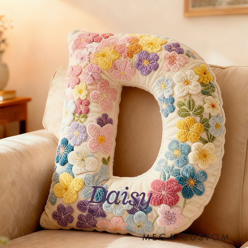 Personalized Floral Initial Delight Pillow Graphic 3D Print Pillow for Gardening Lovers