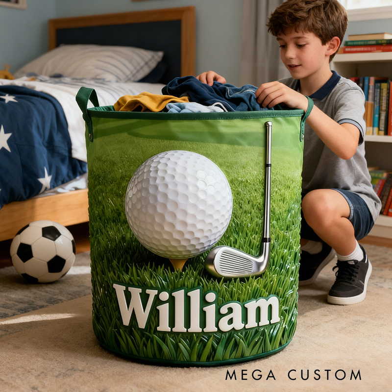 Personalized Golf Storage Basket with Custom Name and Fiery Ball Design for Enthusiasts