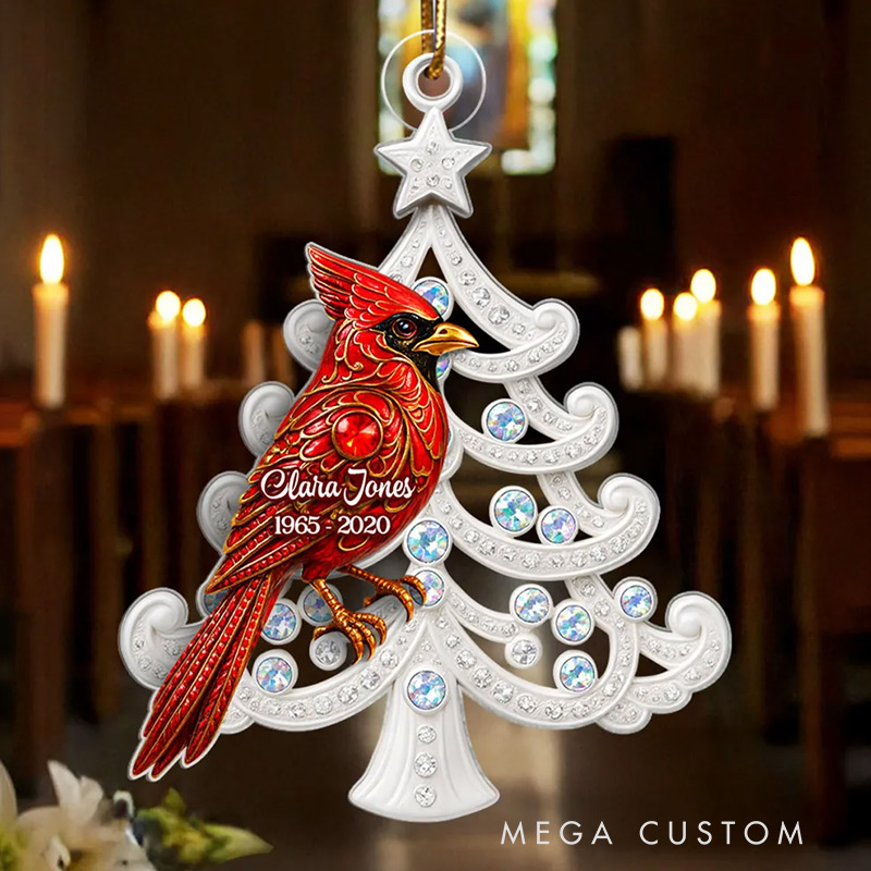 Personalized Acrylic Ornament 3D Metal Red Cardinal On Christmas Tree Sympathy Christmas Gift for Loss of Loved Ones