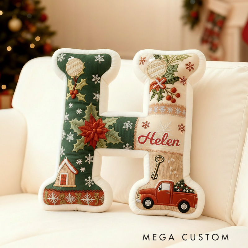 Personalized Letter Name Pillow Patchwork Christmas Initial Pillow Graphic 3D Print Gift for Kids and Family Housewarming Gift 