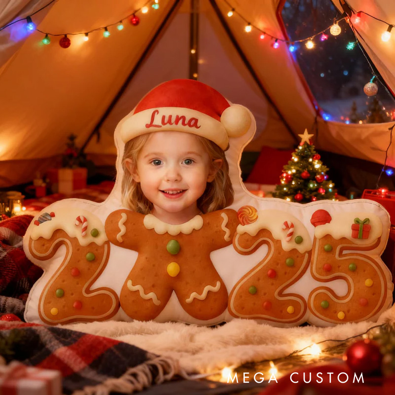 Personalized Gingerbread Face Throw Pillow with Name Christmas Pillow 2025 Pillow for Kids Girl Baker Christmas Gifts Loving Room Decor