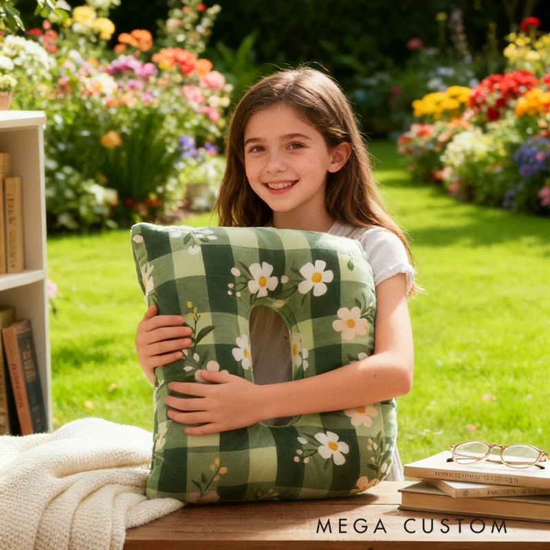 Personalized Plaid Petals Initial Pillow Graphic 3D Print Pillow for Gardening Lovers