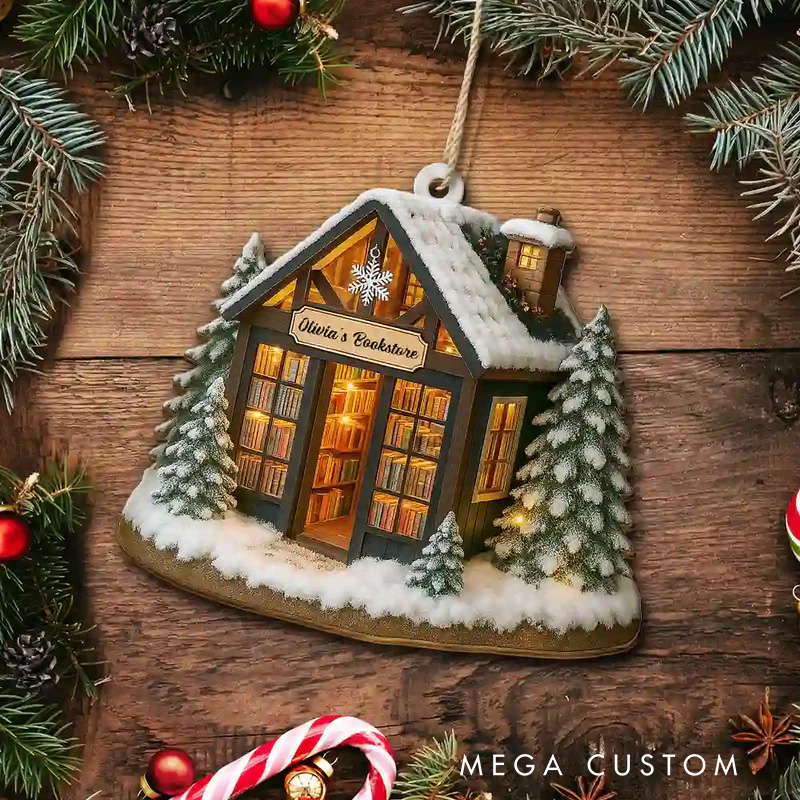 Personalized Bookstore Book Corner Acrylic Ornament with Name Bookish Christmas Ornament Gift for Book Club Librarian Book Lovers