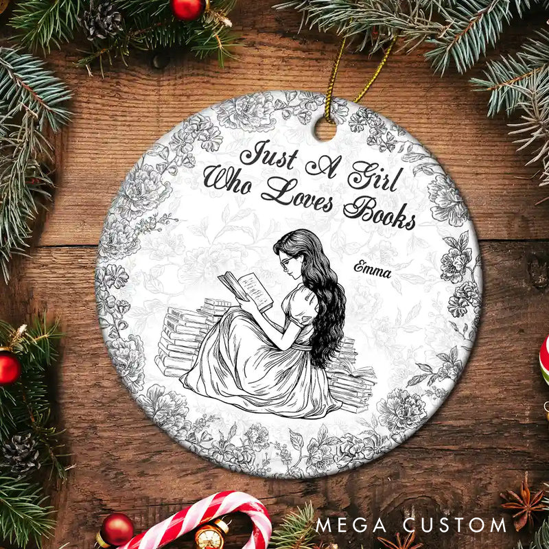 Personalized a Girl Who Loves Books Christmas Ornament Reading Lover Ornament Bookish Ornament for Book Lover Gift Librarian Gift