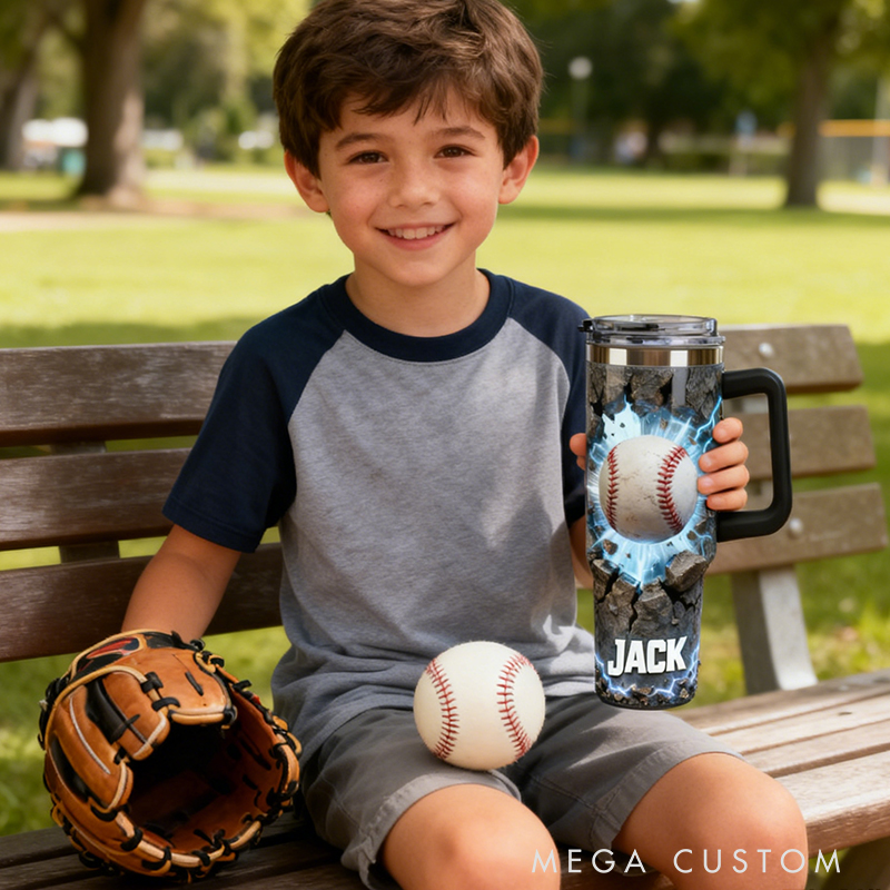 Personalized Baseball Tumbler with Custom Name and Cracked Design for Baseball Lover