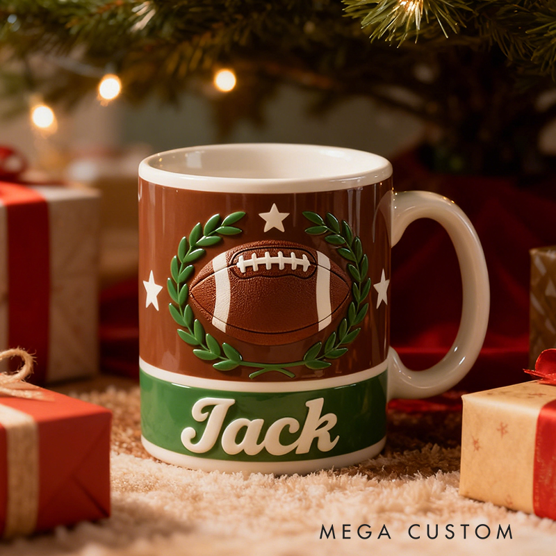 Personalized Football Coffee Mug with Dynamic Field and Custom Name for Fans