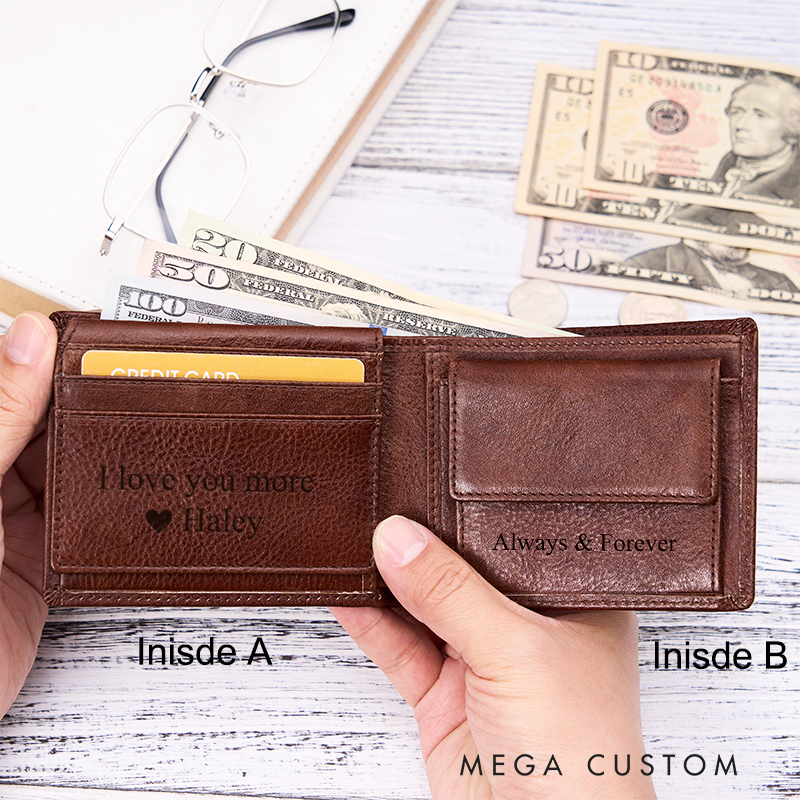 Personalized Leather Wallet for Men Gift for Him Men's Wallet Custom Wallet with Name Engraved Wallets with Name Minimalist Wallet Leather Gift for Husband Boyfriend Father