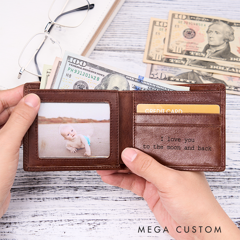 Personalized Leather Wallet for Men Gift for Him Men's Wallet Custom Wallet with Name Engraved Wallets with Name Minimalist Wallet Gift for Husband Boyfriend Father