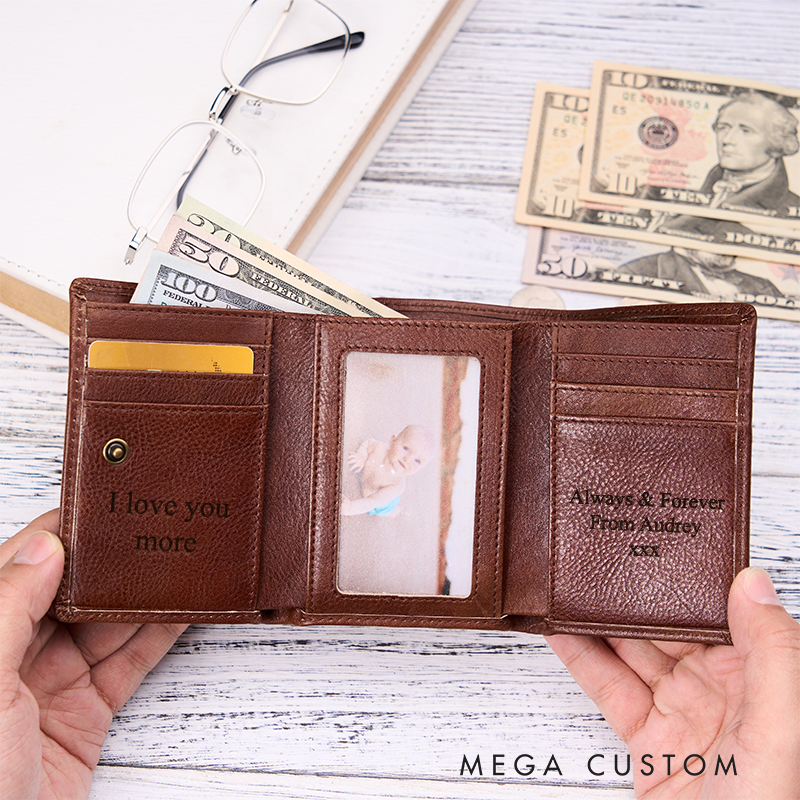 Personalized Leather Wallet with Name Men’s Wallet Custom Wallets for Him Engraved Wallets with Name Trifold Wallet Leather Gift For Him Gift for Husband Boyfriend Father