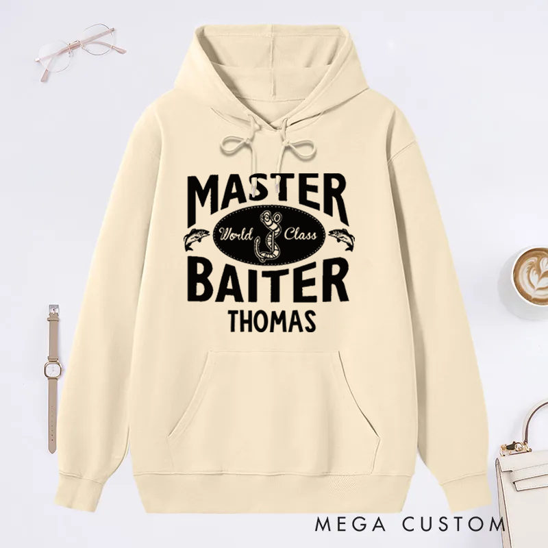 Personalized Fishing Hoodie Master Baiter Design Custom Name Funny Gift for Fishing Enthusiasts Comfortable and Stylish Apparel