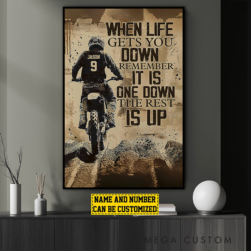 Personalized When Life Gets You Down Personalized Dirt Bike Poster Custom Name and Number Gift for Motocross Lovers