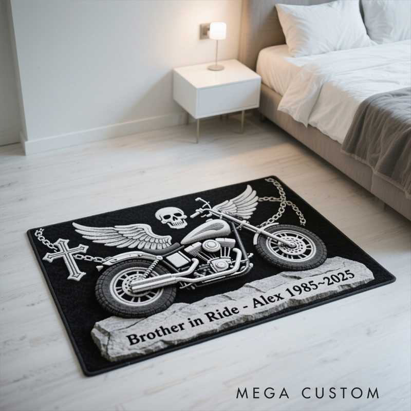 Personalized Brother in Ride Motorcycle Memorial Doormat Custom Name Dates and Text Gift for Bikers
