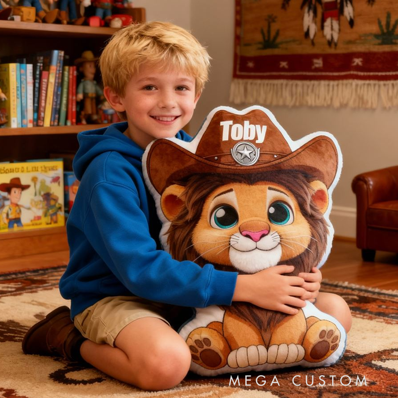 Personalized Lion Pillow Northwest Cowboy with Name Graphic 3D Print Pillow Christmas Gift for Kids or Baby Birthday Gift