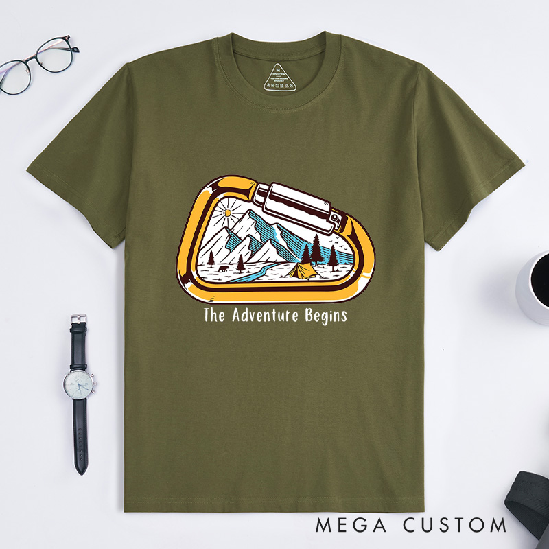 Personalized Carabiner HikingT-Shirt Adventure Hiking Camping Mountain T-Shirt for Nature Traveling Outdoors Lover Gift