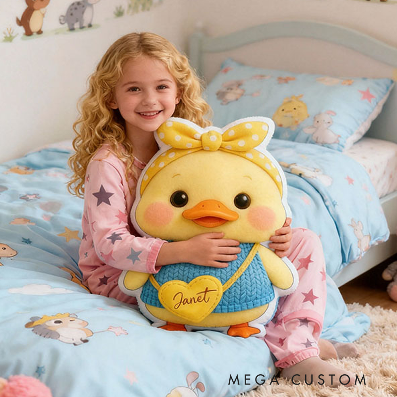 Personalized Cartoon Yellow Duck with Name Graphic 3D Print Pillow Christmas Gift for Kids or Baby Birthday Gift