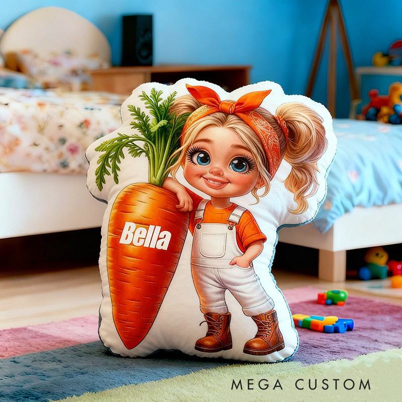 Personalized Carrot Pillow Fun Girl Carrot-Pulling Cushion Children's Room Decoration for Kids Gardening Lovers Gift