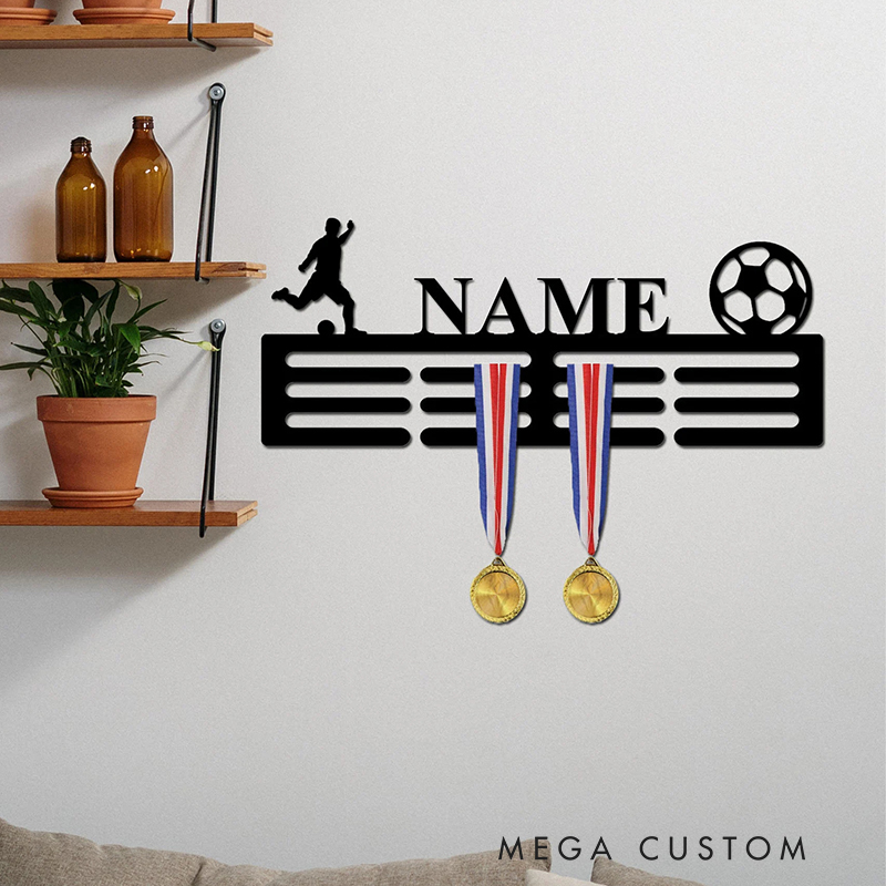 Personalized Soccer Medal Holder with Custom Name and Ball Design