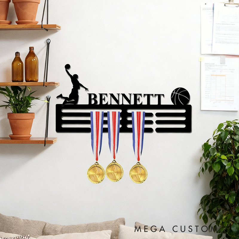Personalized Basketball Medal Holder with Custom Name and Player Design