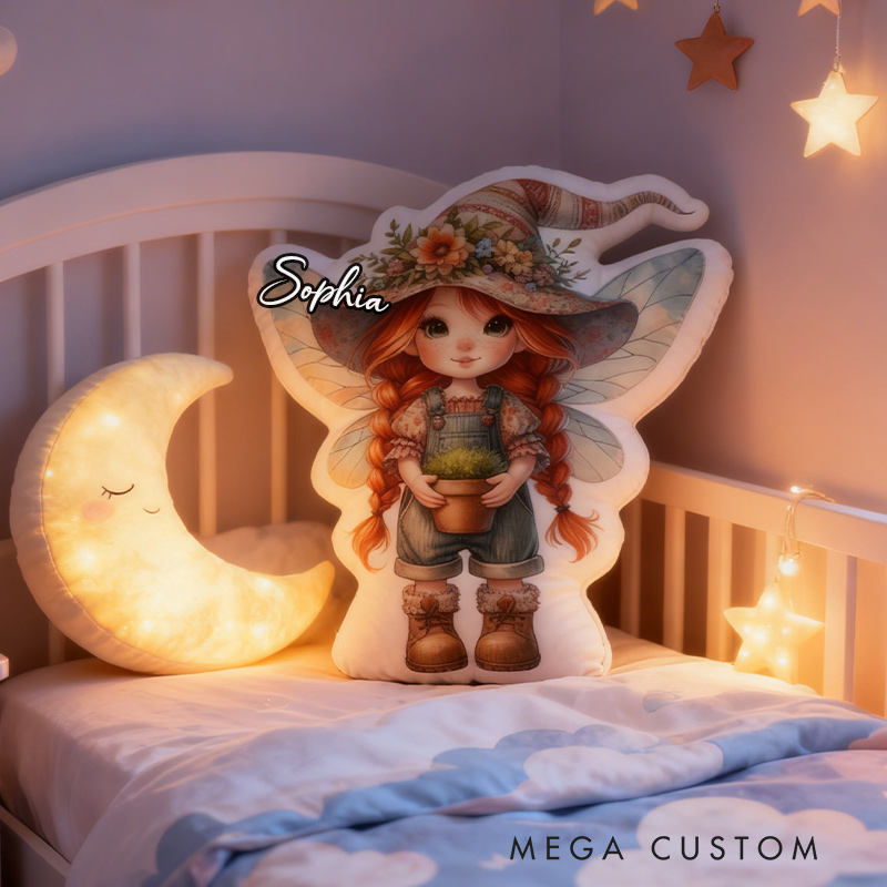 Personalized Ginger Garden Fairy Pillow Fun Girl Pillow with Name for Kids Gardening Lovers Gift