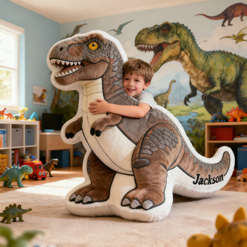 Personalized Mighty Dinosaur with Name Graphic 3D Print Pillow Christmas Gift for Kids or Baby Birthday Gift