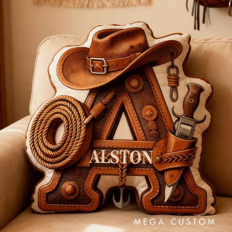 Personalized Western Cowboy Letter Cushion Pillow Wild West Lover Pillow Gift for Him Husband/Boyfriend