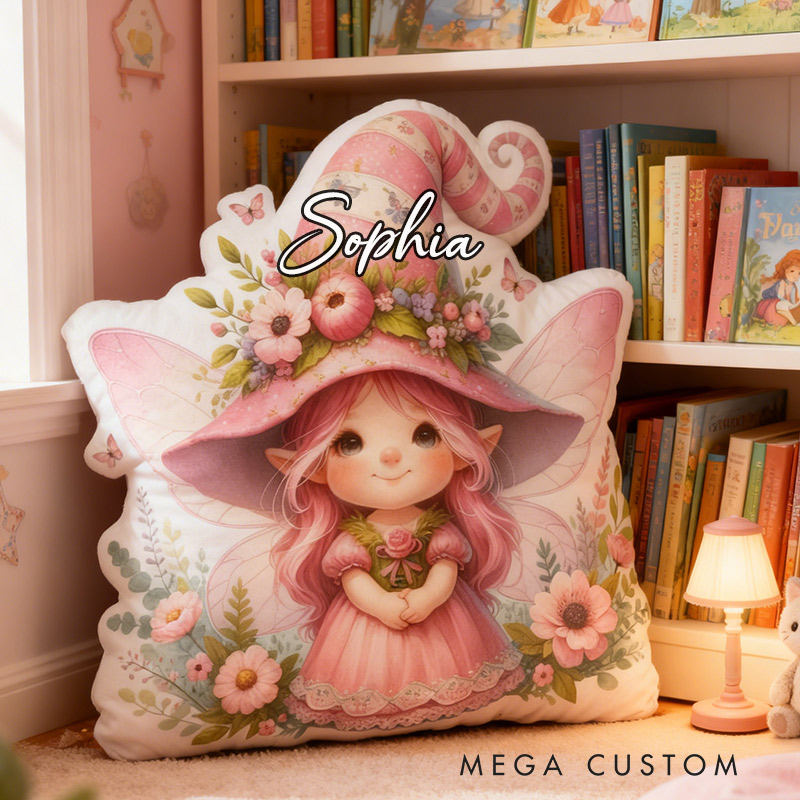 Personalized Fun Girl Pillow Pink Garden Fairy Pillow  with Name Gift for Kids Gardening Lovers Gift