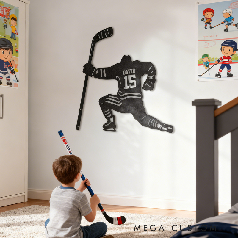 Personalized Hockey Metal Wall Art with Custom Name and Jersey Number for Hockey Lovers
