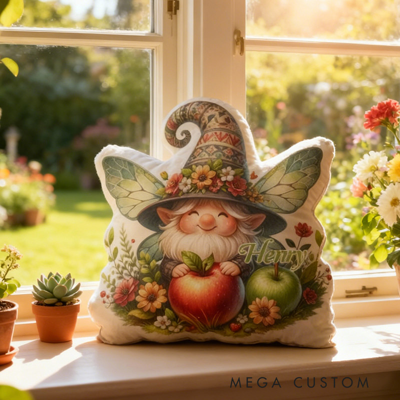 Personalized Green Garden Gnome Fairy Pillow with Custom Name Graphic 3D Print Pillow for Gardening Lovers