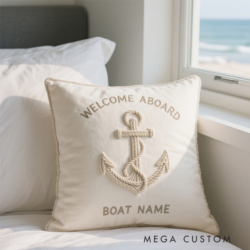 Personalized Nautical Anchor Welcome Pillow with Custom Boat Name Graphic 3D Print Pillow for Travel Lovers