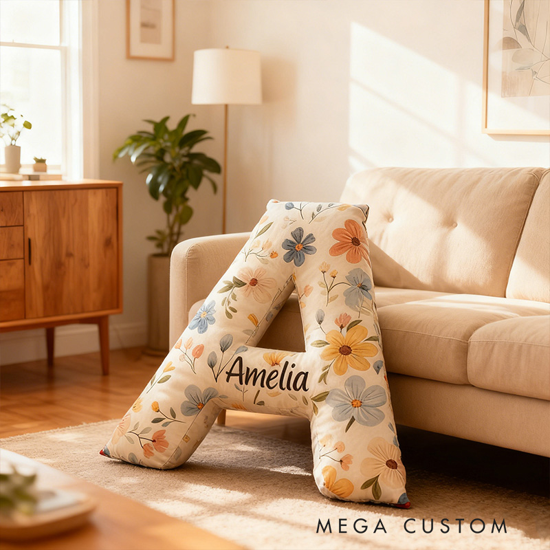 Personalized Letter Pillow Graphic 3D Print Garden Floral Custom Name Pillow Gift for Girls Gardening Lovers Gift 