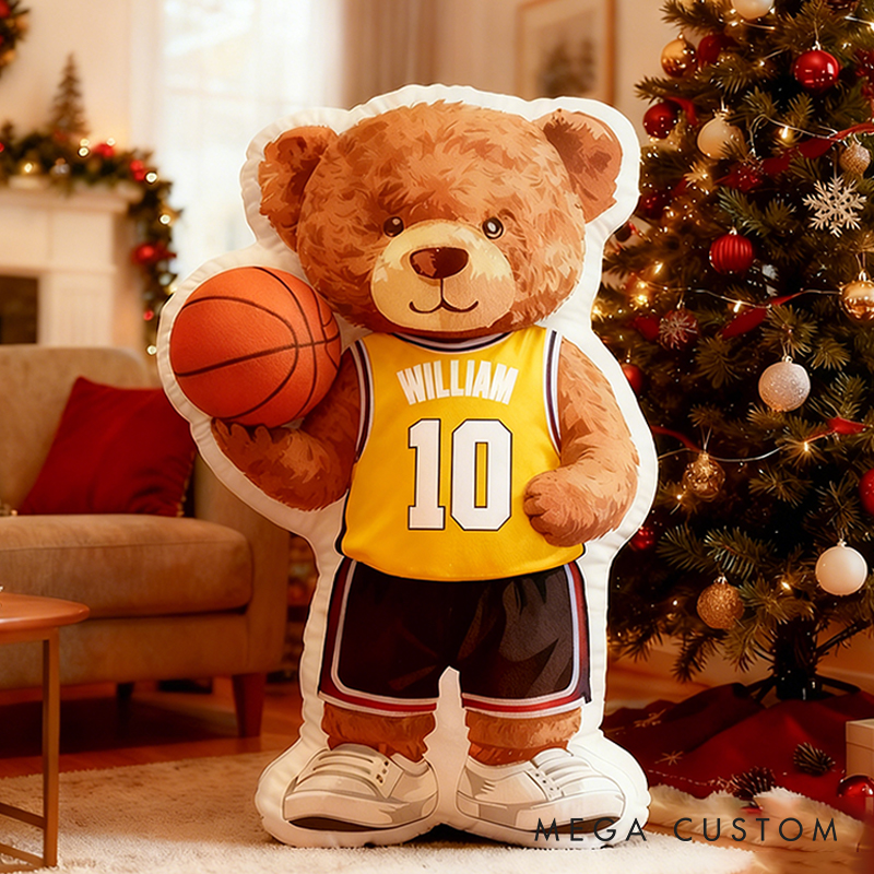 Personalized Basketball Bear Pillow with Custom Name and Jersey Number for Kids and Basketball Lovers
