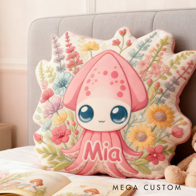 Personalized Garden Bloom Squid Pillow with Custom Name Graphic 3D Print Pillow for Gardening Lovers