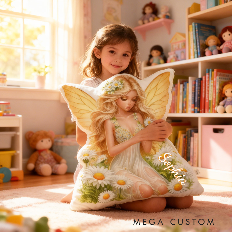 Personalized Daisy Fairy Throw Pillow Cute Garden Fairy Pillow with Name for Kids Girl Boy Gardener Christmas Gifts Loving Room Decor