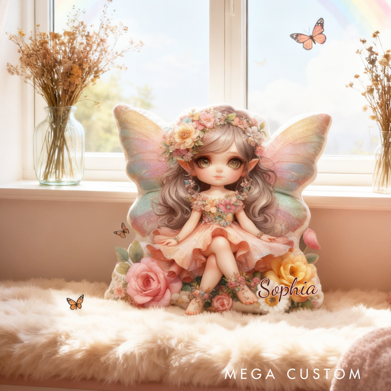 Personalized Cute Pink Fairy Throw Pillow Garden Fairy Pillow with Name for Kids Girl Boy Gardener Christmas Gifts Loving Room Decor