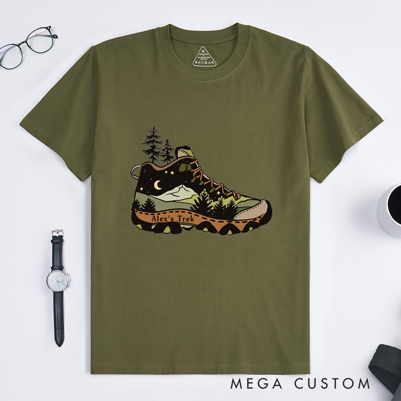 Personalized Hiking Boot T-Shirt Adventure Camping Mountain Backpacking T-Shirt for Nature Travelers Outdoors Lover Gift