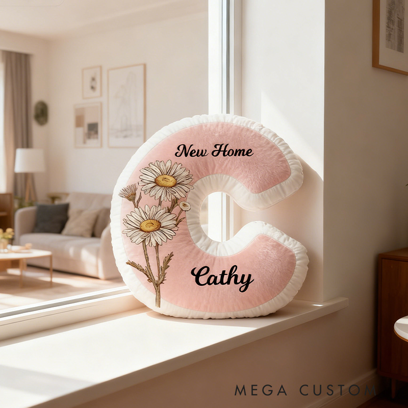 Personalized Letter Name Pillow Initial Pillow Birth Flower Pillow Gift for Kids and Family Housewarming Gift 