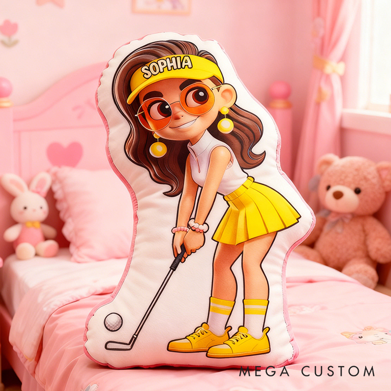 Personalized Golf Girl Pillow with Custom Name and Adorable Design for Girl and Golf Lovers