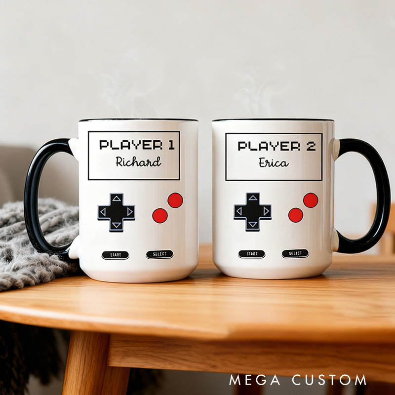 Personalized Player 1 Player 2 Mugs Gamer Couple Gift Retro Gaming Coffee Cupsmatching Video Game Mugs Gamer Geek Gift