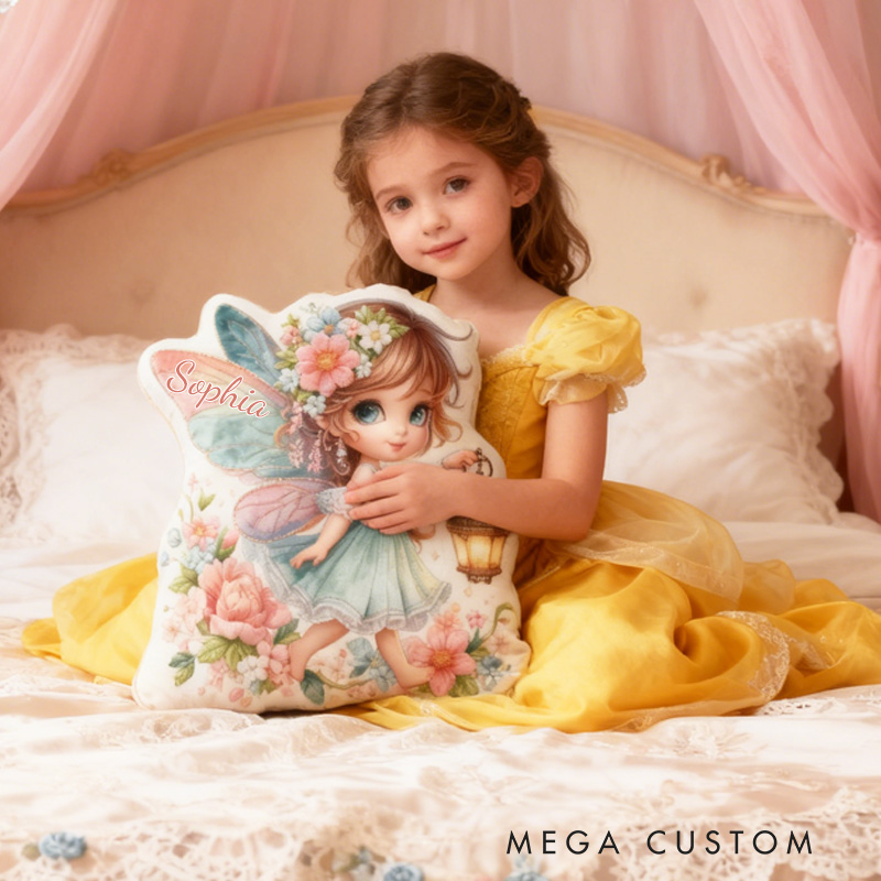 Personalized Fairy with Light Throw Pillow Cute Fairy Pillow with Name Little Girl Fairies Pillow for Kids Girl Boy Gardener Christmas Gifts Loving Room Decor