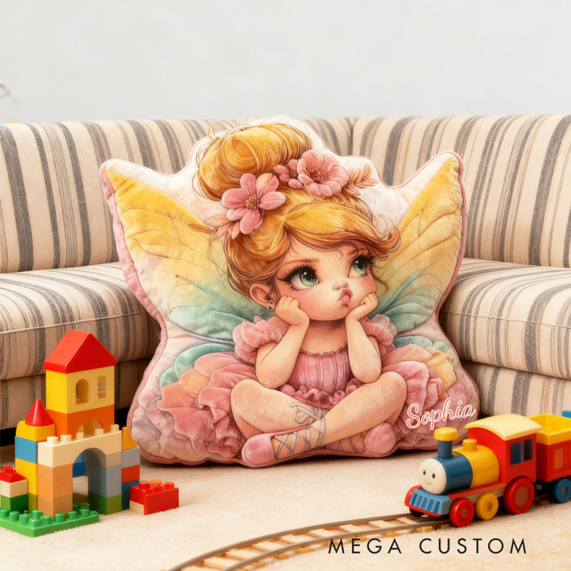 Personalized Sitting Fairy Throw Pillow Cute Fairy Pillow with Name Little Girl Fairies Pillow for Kids Girl Boy Gardener Christmas Gifts Loving Room Decor