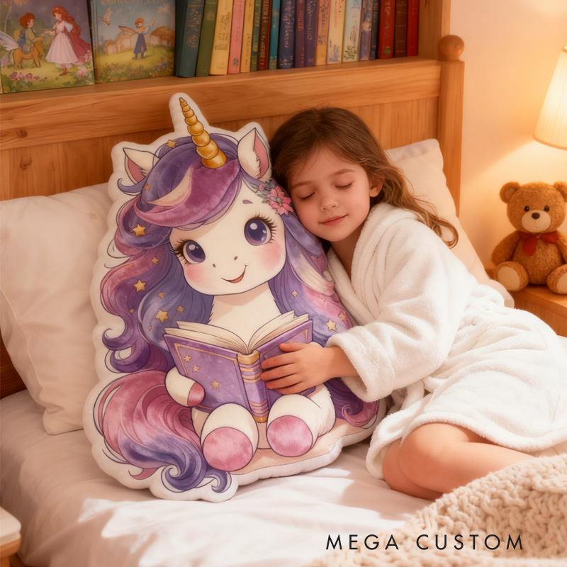 Personalized Cute Reading Horse Throw Pillow Cartoon Horse Pillow with Name Book Pillow for Kids Boys Girls Book Lover Christmas Gift