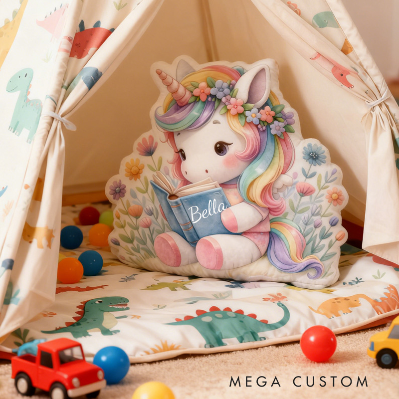 Personalized Reading Horse Throw Pillow Cartoon Horse Pillow with Name Book Pillow for Kids Boys Girls Book Lover Christmas Gift