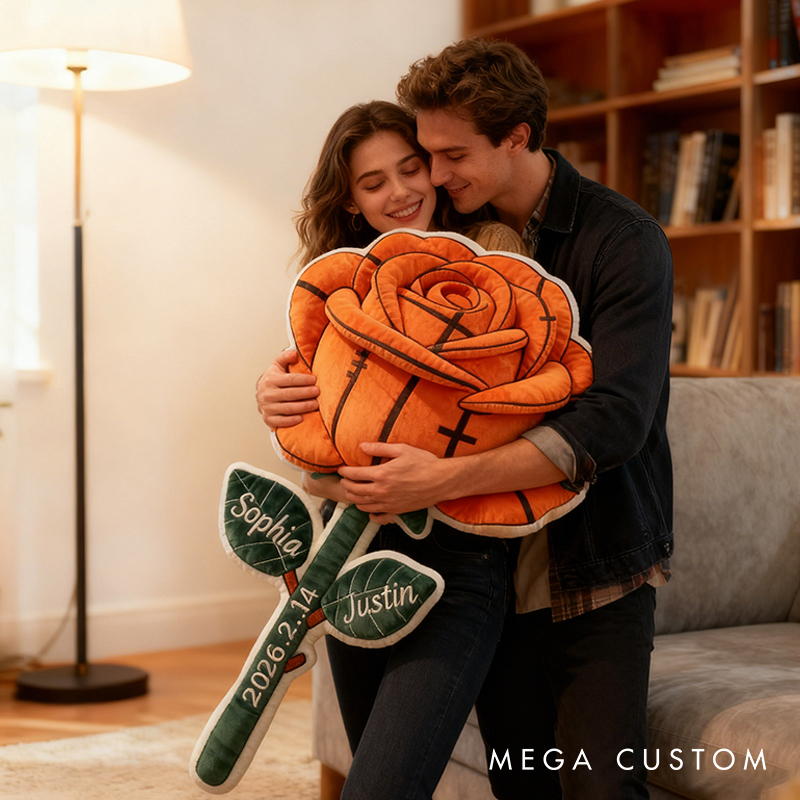 Personalized Basketball Rose Pillow for Couples with Names and Date Perfect Valentine's Day Gift