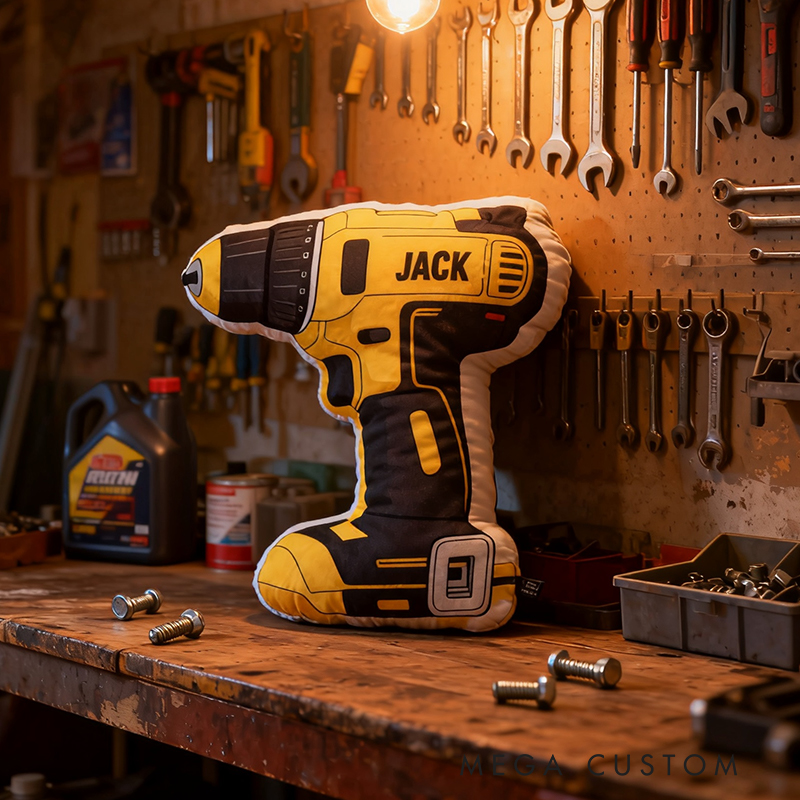Personalized Power Drill Plush Pillow Custom Name Tool Shaped Appreciation Gifts