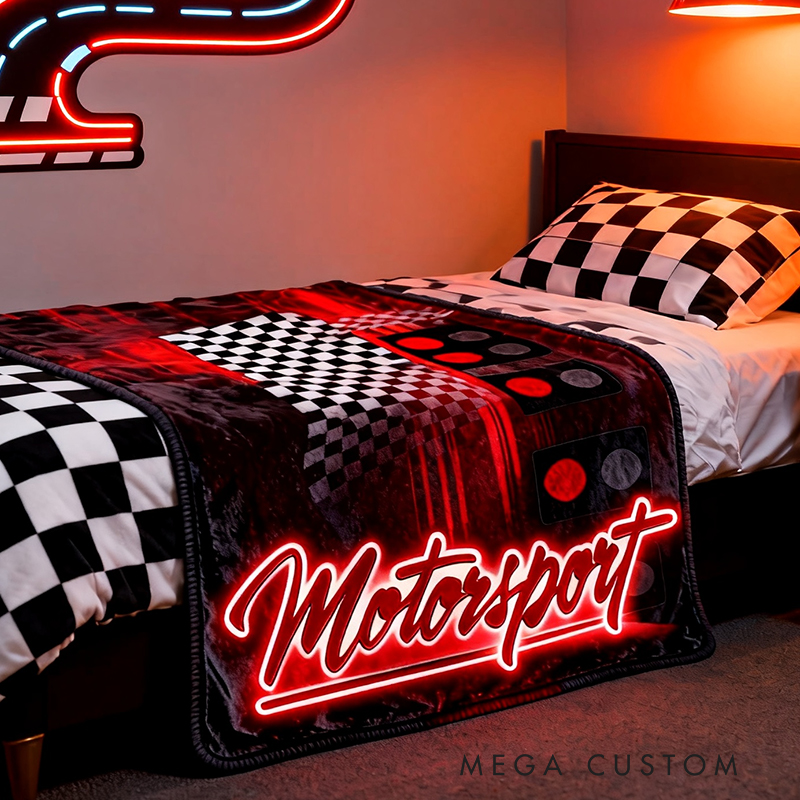 Personalized Racing Flag Blanket Custom Text Motorsport Throw for Car Lovers and Racing Fans Perfect Gifts