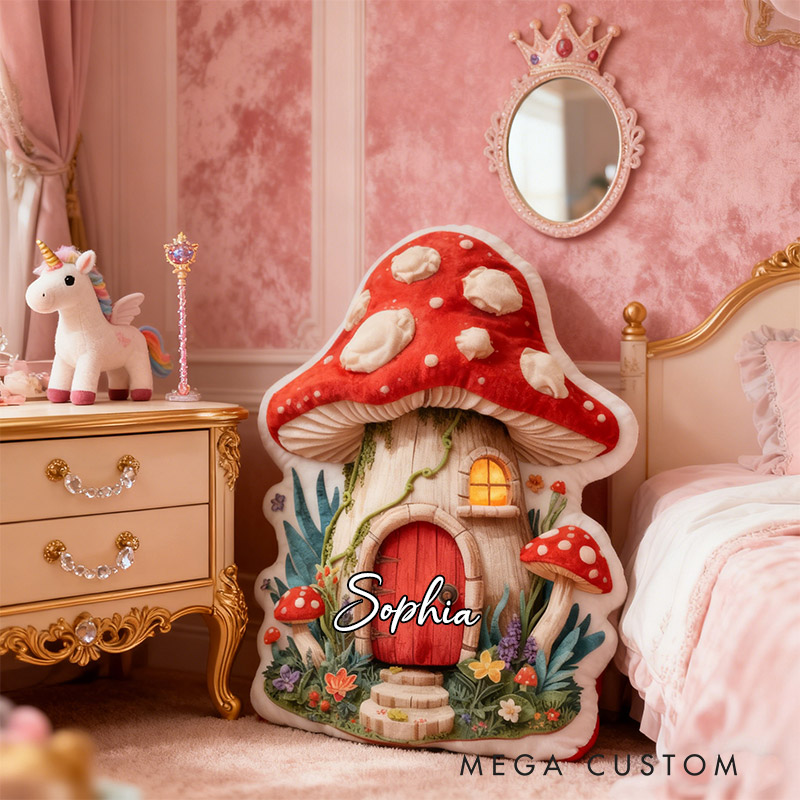 Personalized Mushroom Houses Pillow Graphic 3D Print Custom Name Cottagecore Pillow Gift for Kids Famlily Housewarming Gift