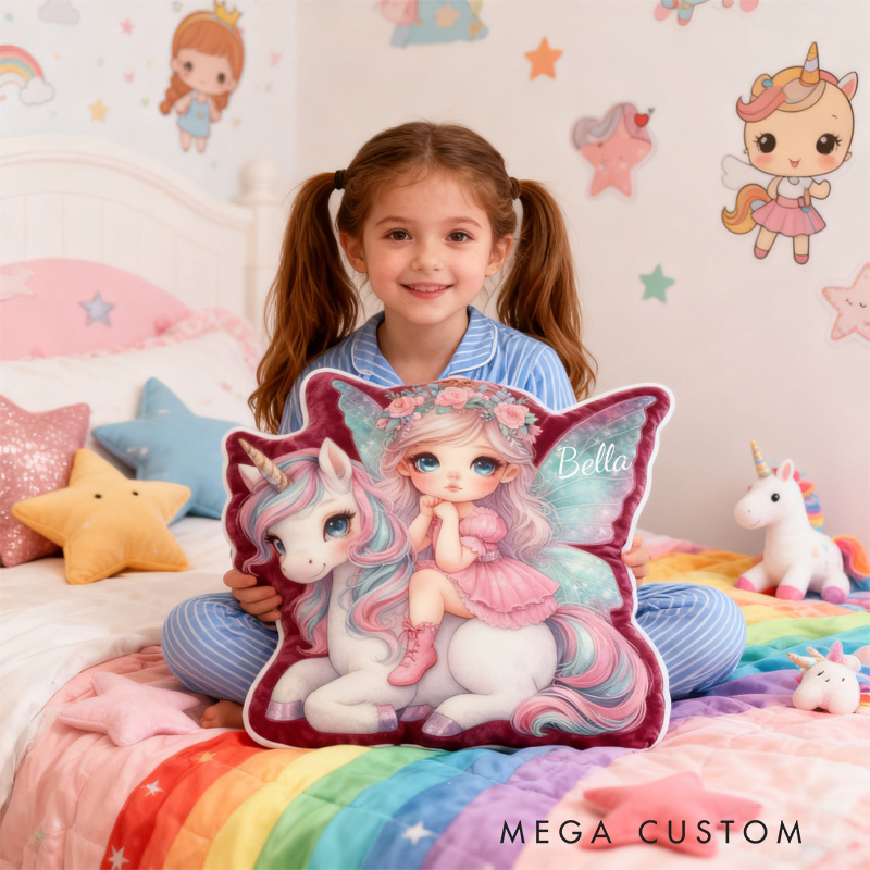 Personalized Dream Horse Throw Pillow Graphic 3D Print Fairy Pillow with Name Fairies Pillow for Kids Girl Boy Gardener Christmas Gifts Loving Room Decor